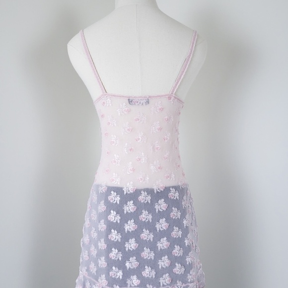 Y2K Lace Camisole Pastel Pink Sheer Mesh Slip Nightgown Tank Top - Picture 4 of 12